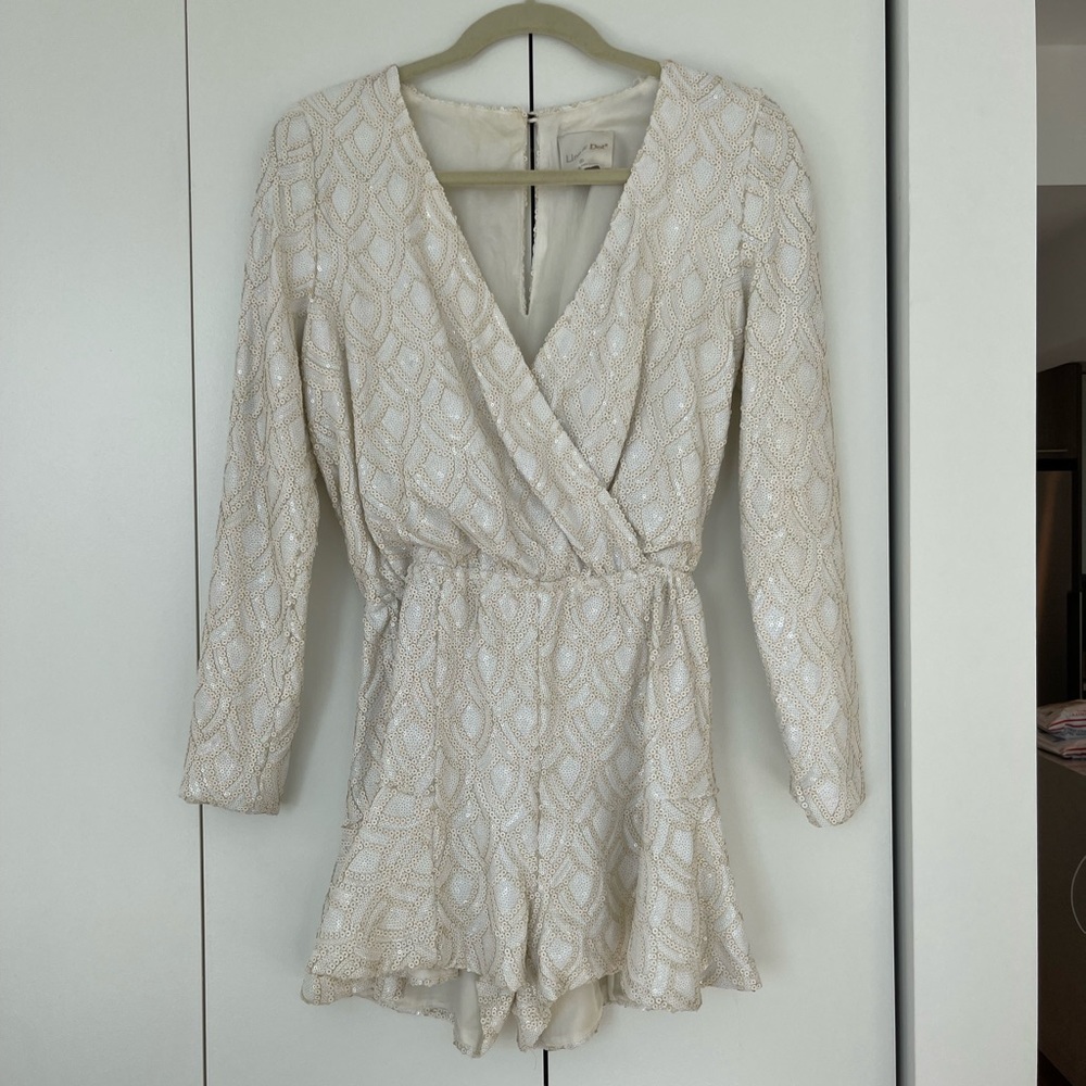 Line & Dot Monroe White Sequin Romper size Small